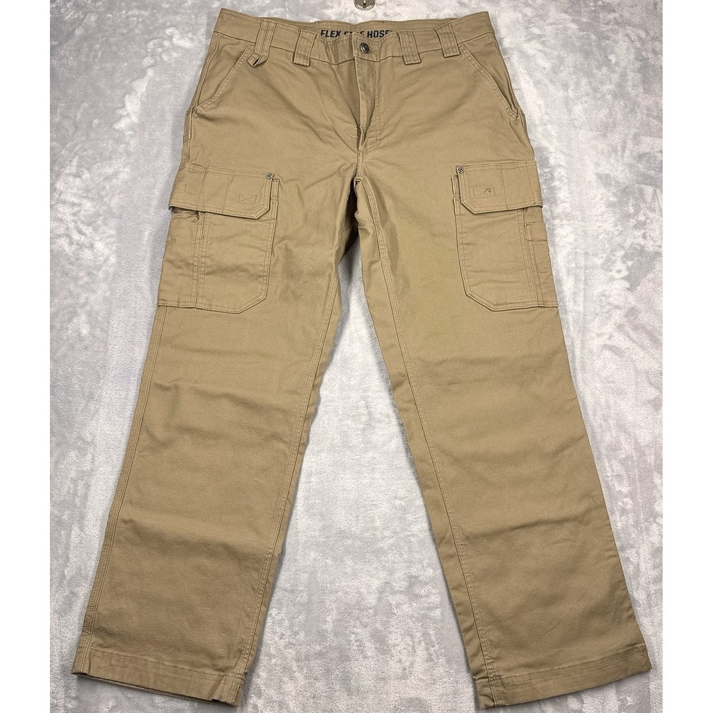 DULUTH TRADING CO Flex Fire Hose Cargo Pants Mens 36x32 Khaki Workwear Utility
